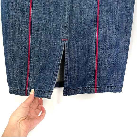Urban Outfitters Silence + Noise Jean Pencil Skirt Denim Colorful Piping 0 - Picture 7 of 9